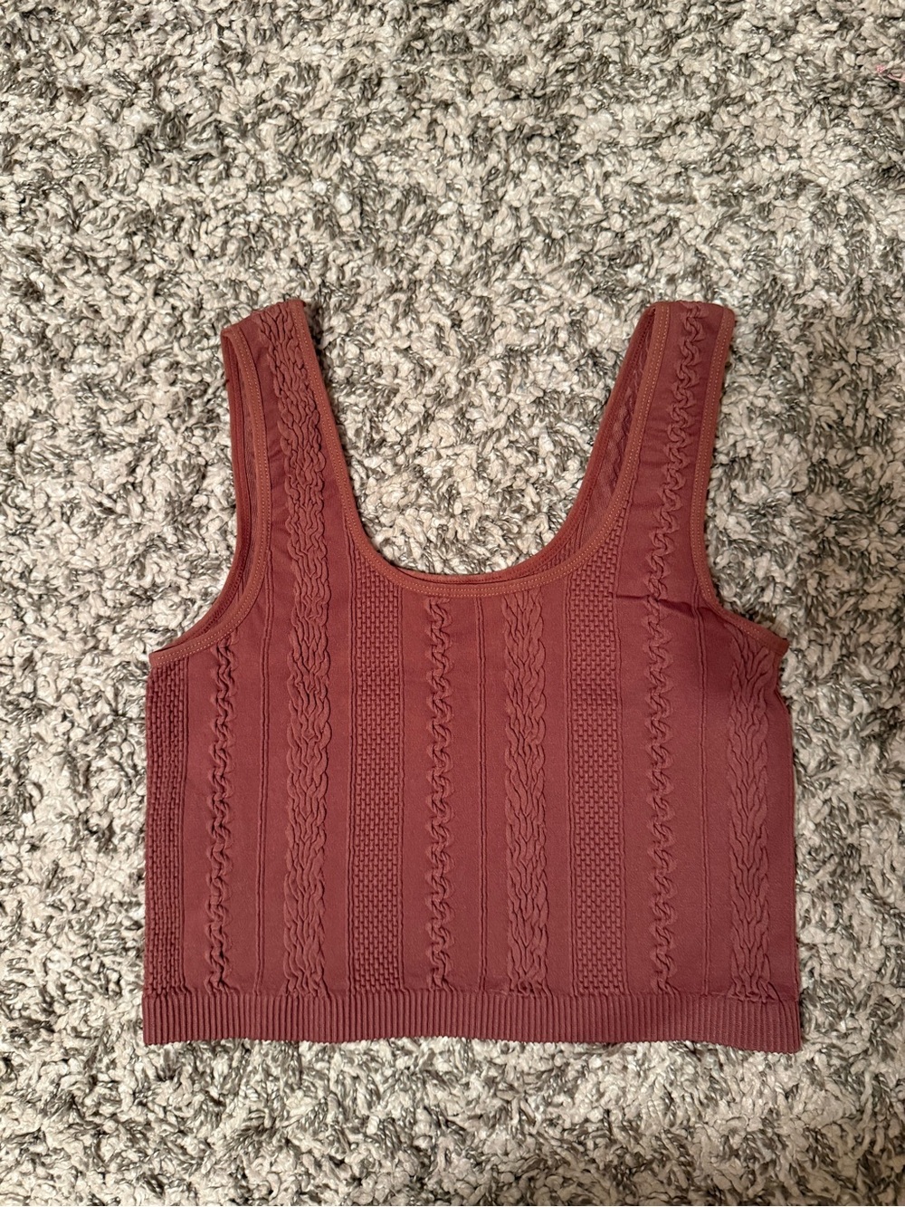 Buckle Brown Cable-Knit Scoop Crop Tank Top